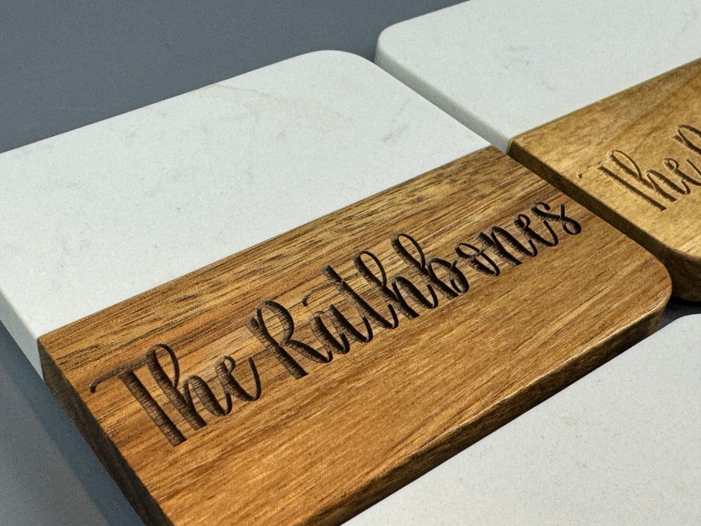 Personalized Acacia Wood & Marble Coasters - Set of 4, Perfect for Closing Gifts