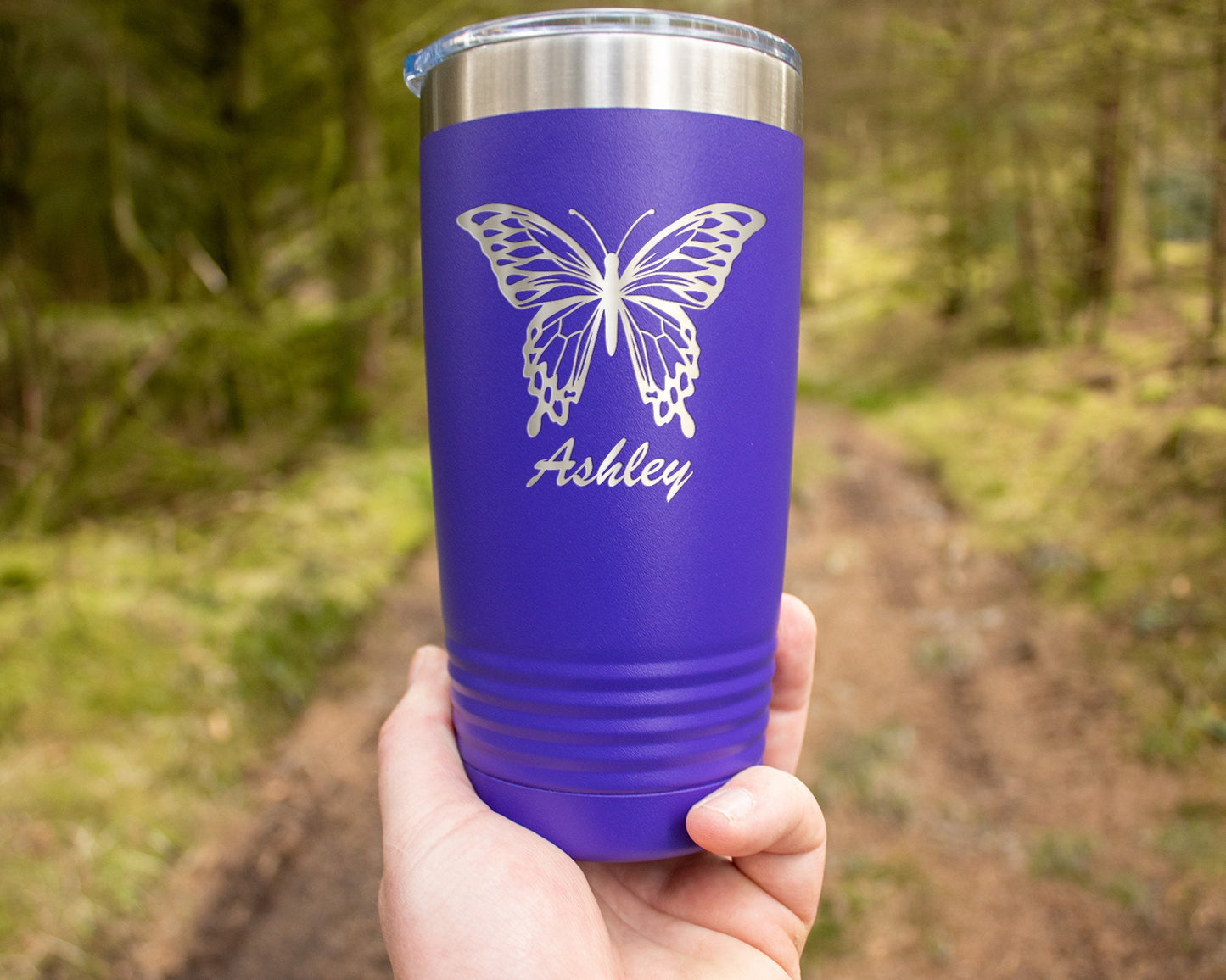 Custom Butterfly Laser Engraved Tumbler, Personalized Insulated Stainless Steel Drinkware