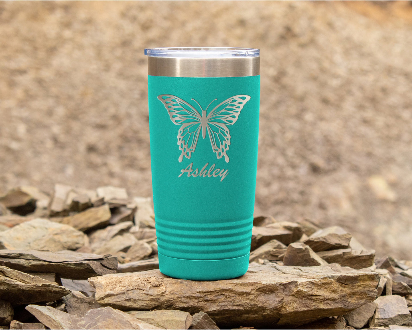 Custom Butterfly Laser Engraved Tumbler, Personalized Insulated Stainless Steel Drinkware