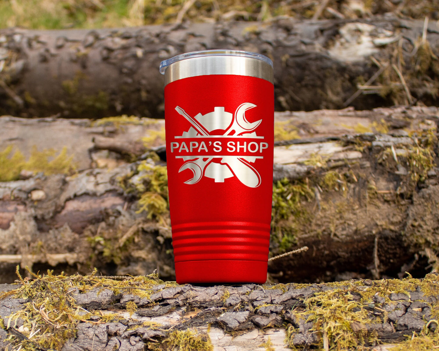 Personalized 20oz Laser Engraved Tumbler - Papa's Shop Father's Day Gift - Garage Tools Design
