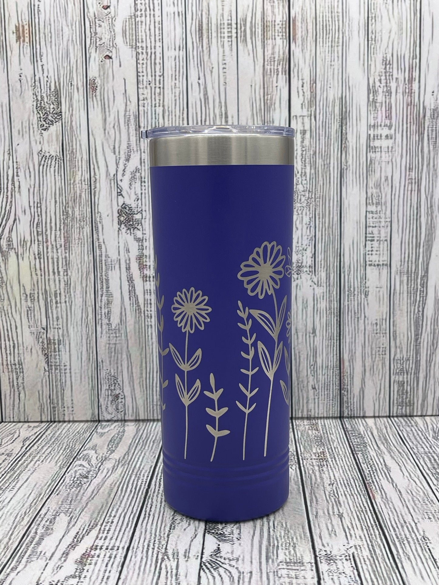 Wildflower 22oz Skinny Tumbler - 360 degree laser engraved wrap - Gift For Her
