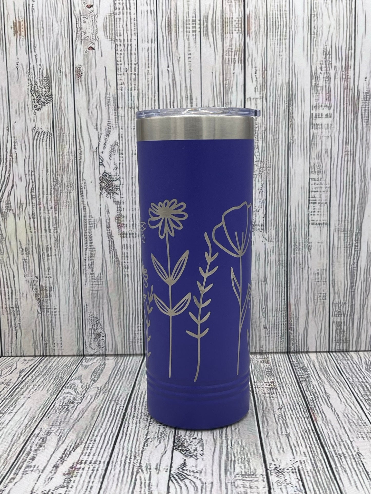 Wildflower 22oz Skinny Tumbler - 360 degree laser engraved wrap - Gift For Her