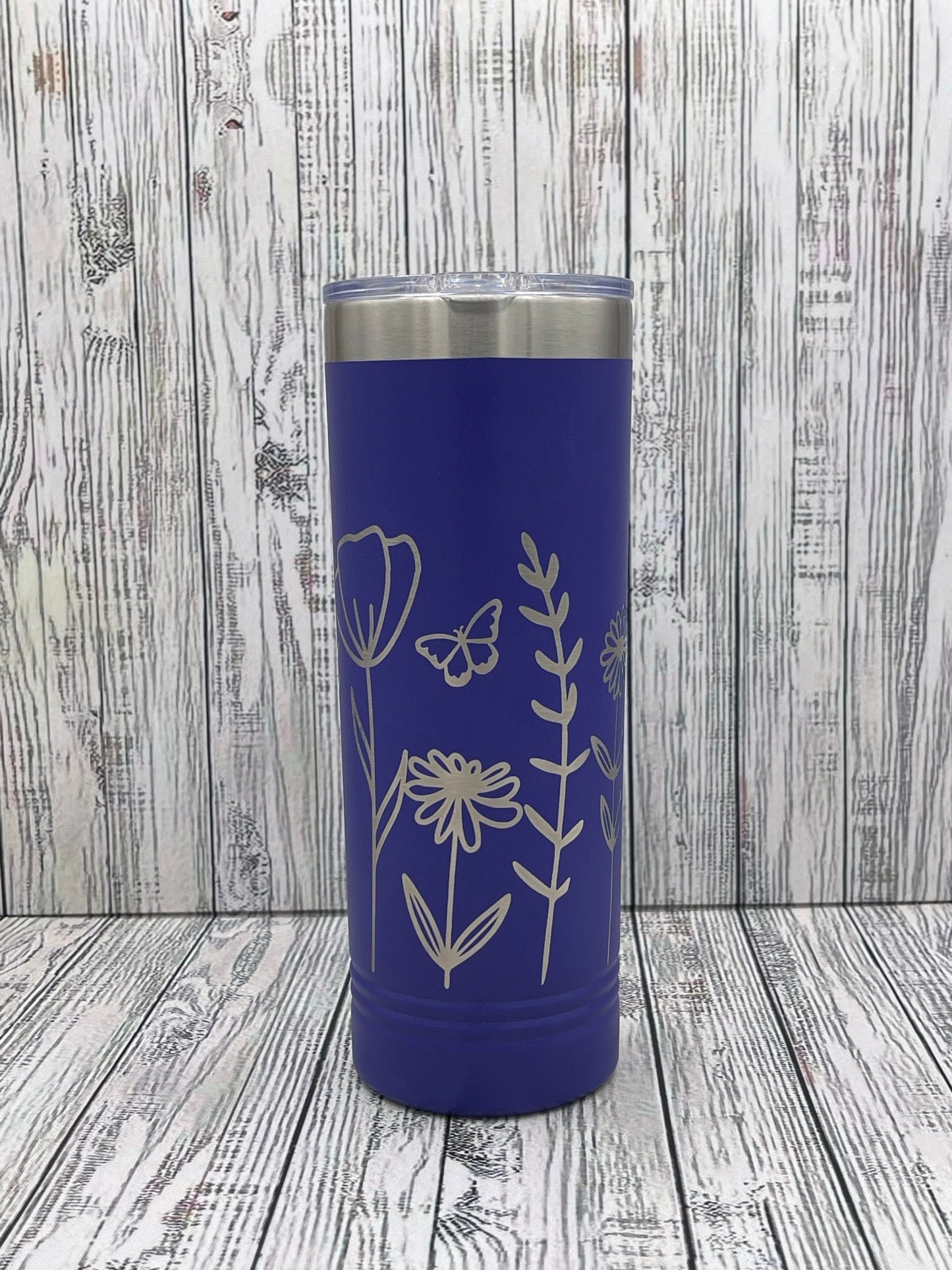 Wildflower 22oz Skinny Tumbler - 360 degree laser engraved wrap - Gift For Her