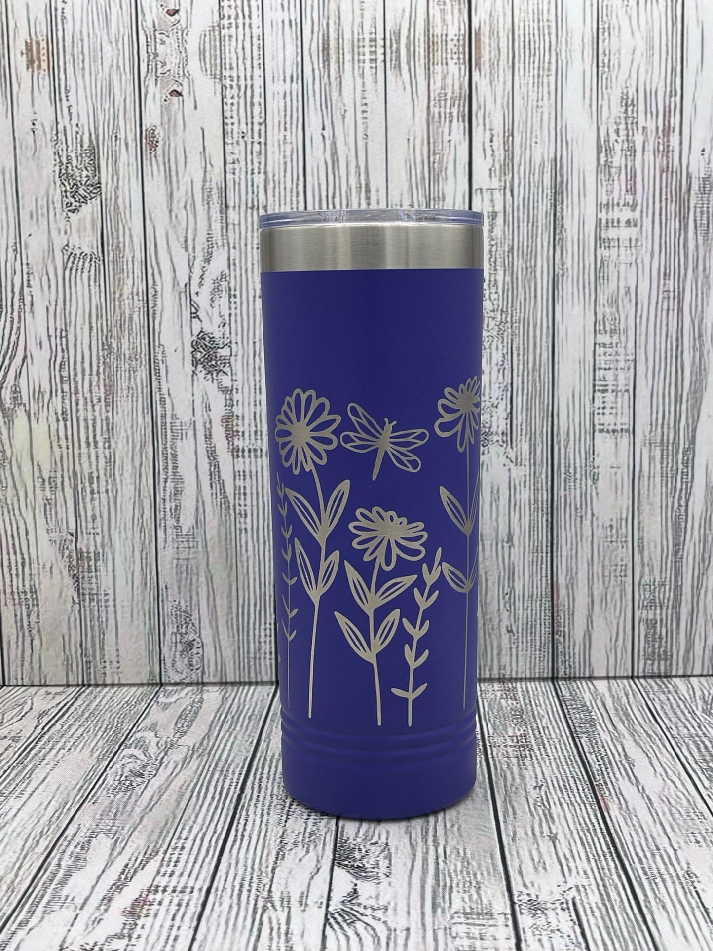 Wildflower 22oz Skinny Tumbler - 360 degree laser engraved wrap - Gift For Her