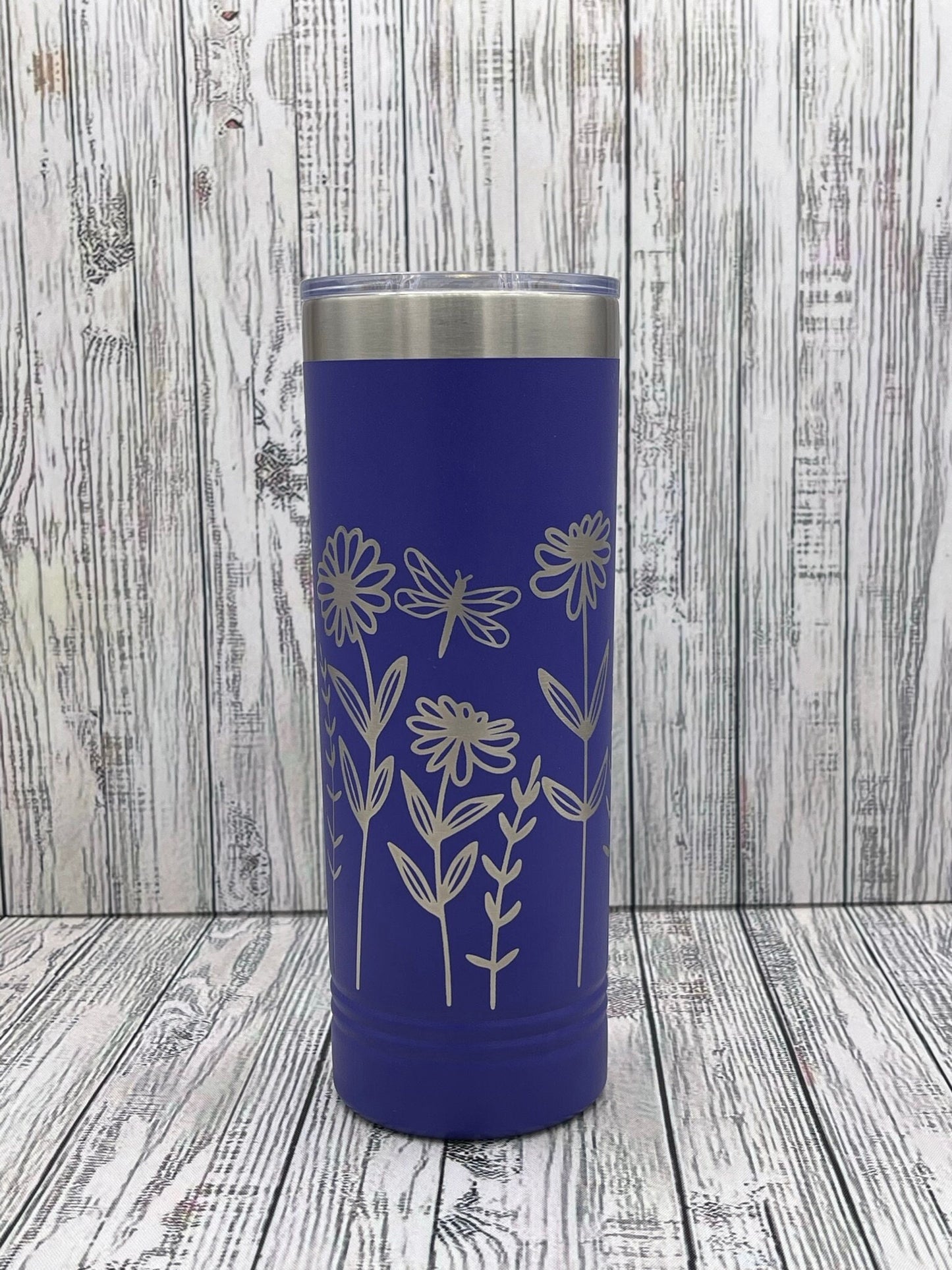 Wildflower 22oz Skinny Tumbler - 360 degree laser engraved wrap - Gift For Her