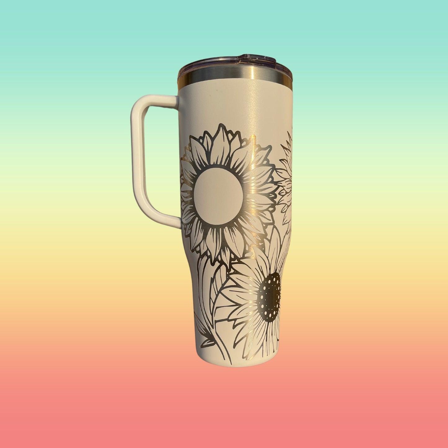 40oz Tumbler Laser Engraved Cup with Sunflower Design Flower 360 wrap Etched Travel Mug Gift for Her
