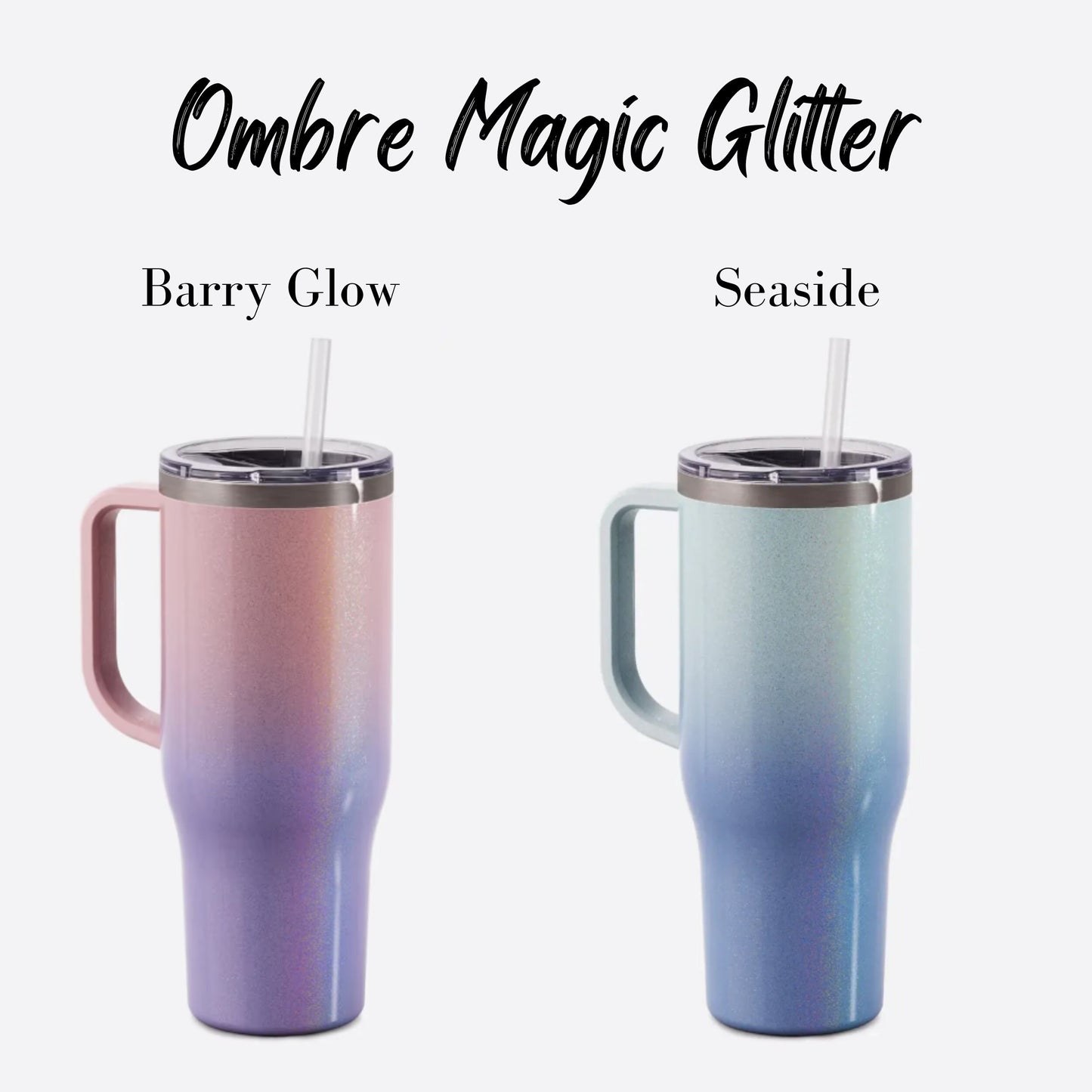 Custom Beach Tumbler 40oz With a Handle, Vacation Cup with Lid and Straw, Laser Engraved Travel Mug, Perfect Water Bottle Gift for Her