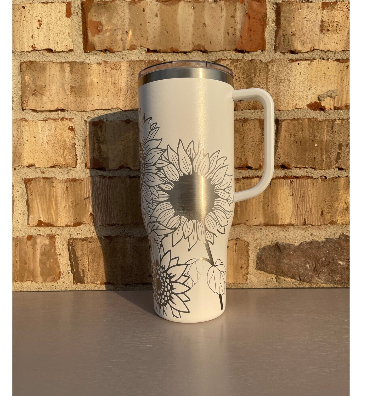 40oz Tumbler Laser Engraved Cup with Sunflower Design Flower 360 wrap Etched Travel Mug Gift for Her