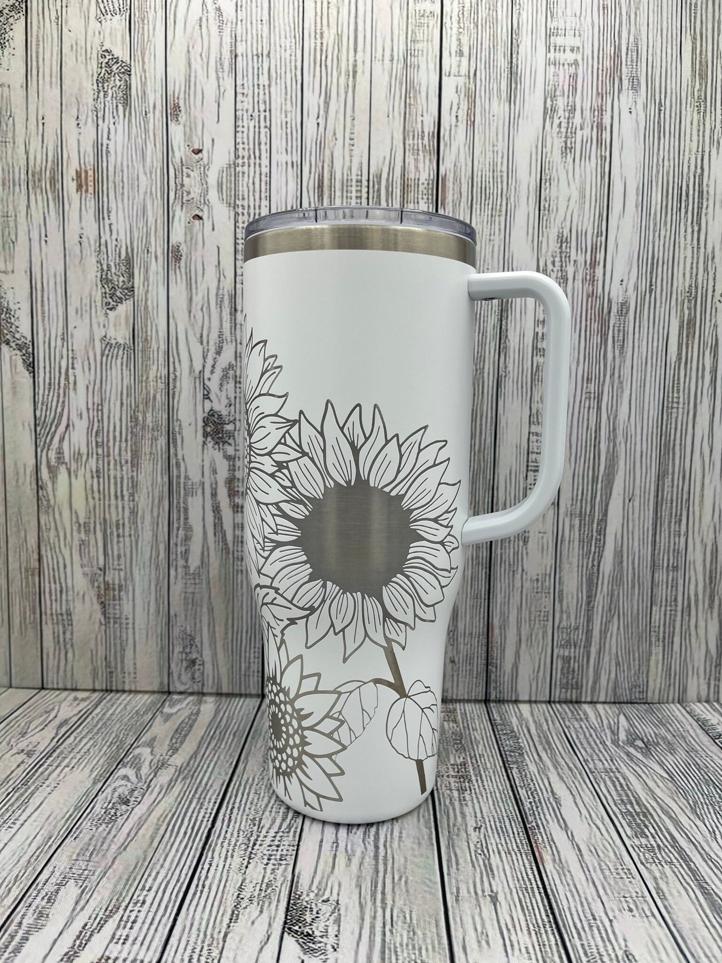 Sunflower 40oz Tumbler, Laser Engraved Tumbler - Floral design - Sunflower Design