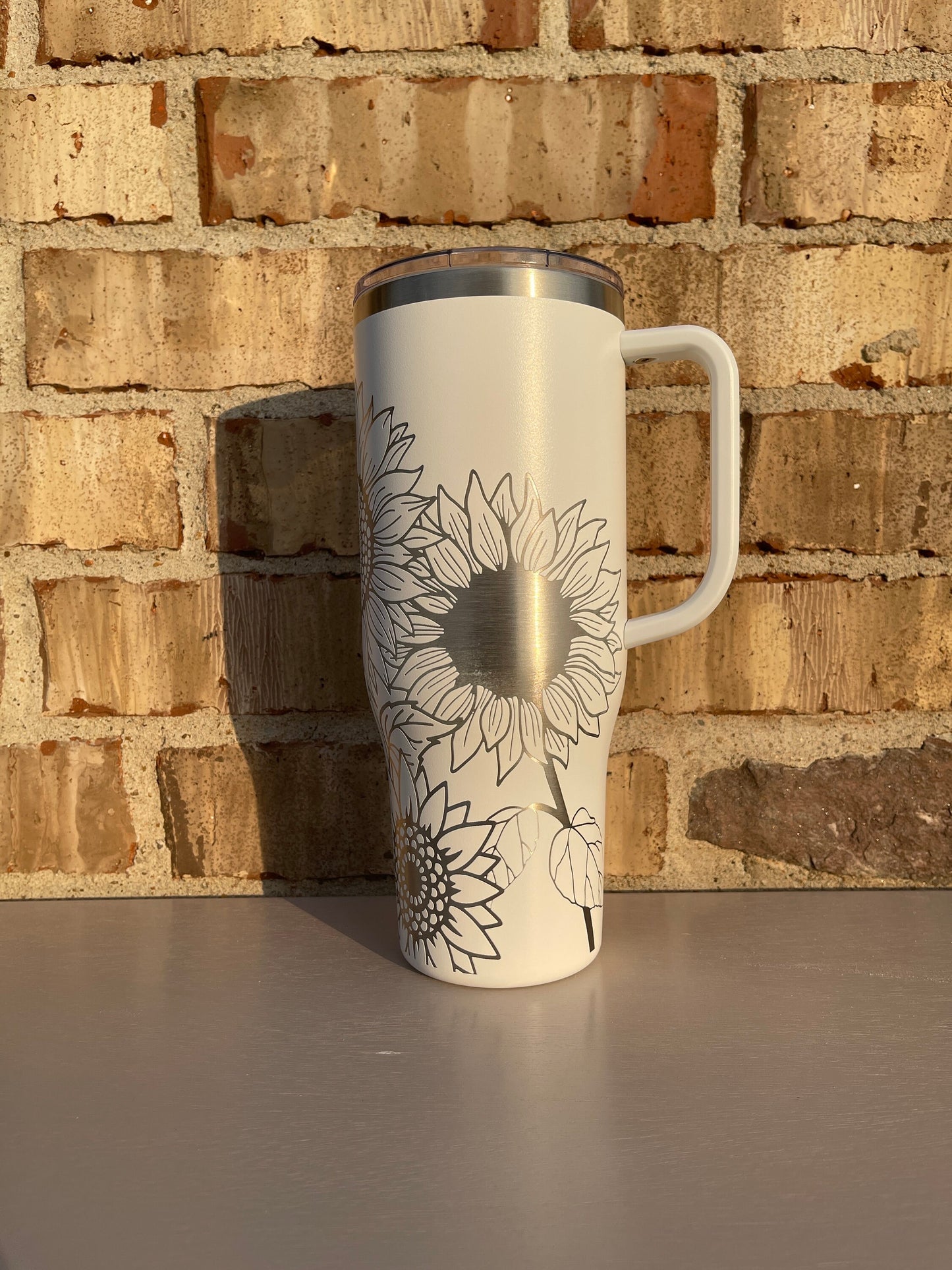 40oz Tumbler Laser Engraved Cup with Sunflower Design Flower 360 wrap Etched Travel Mug Gift for Her