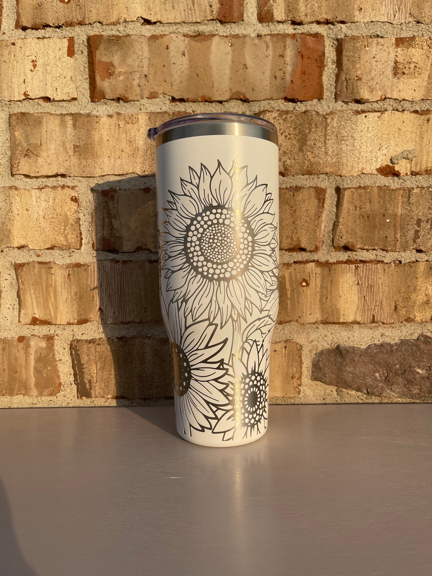 40oz Tumbler Laser Engraved Cup with Sunflower Design Flower 360 wrap Etched Travel Mug Gift for Her