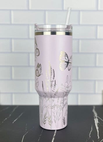 Stanley 40oz Laser Engraved Quencher Butterfly Tumbler Gift for Her Stanley Sun Flower Garden Theme