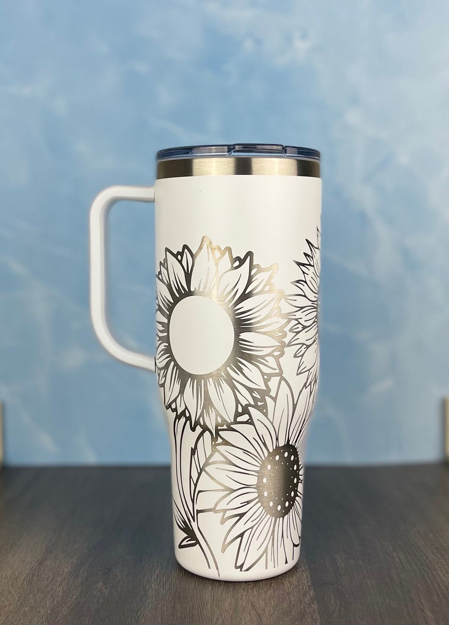 Sunflower 40oz Tumbler, Laser Engraved Tumbler - Floral design - Sunflower Design