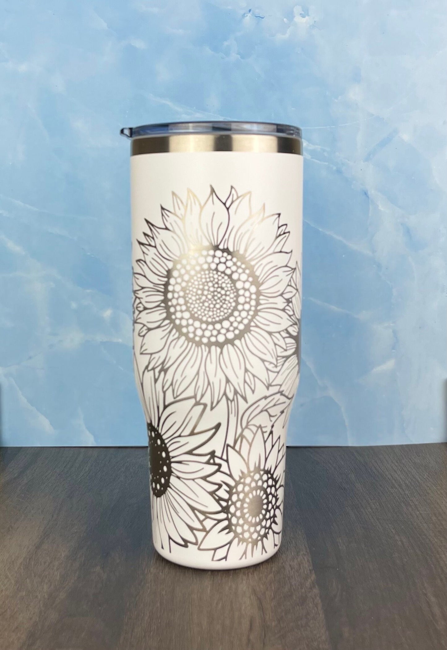 Sunflower 40oz Tumbler, Laser Engraved Tumbler - Floral design - Sunflower Design
