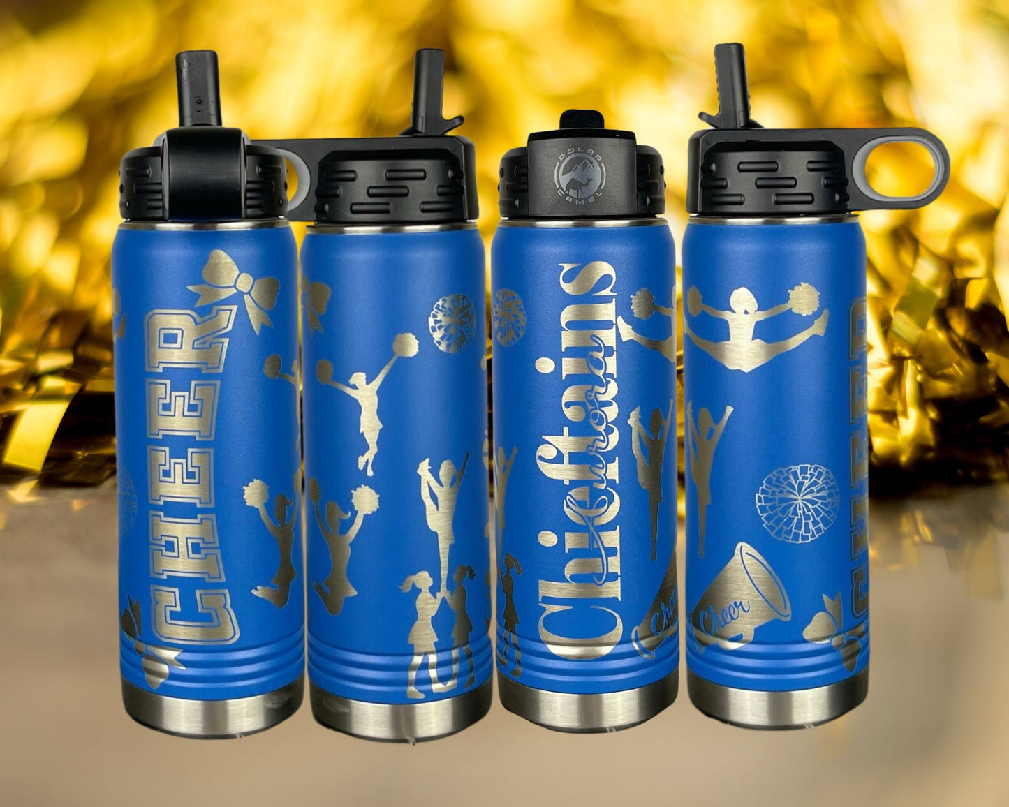 Personalized Cheerleading Water Bottle, Custom Laser Engraved 20oz Cheer Tumbler, Gift for Cheerleader, School Name Water Bottle