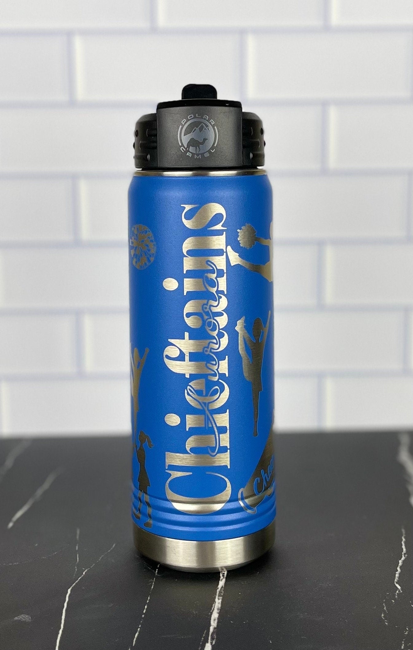 Personalized Cheerleading Water Bottle, Custom Laser Engraved 20oz Cheer Tumbler, Gift for Cheerleader, School Name Water Bottle