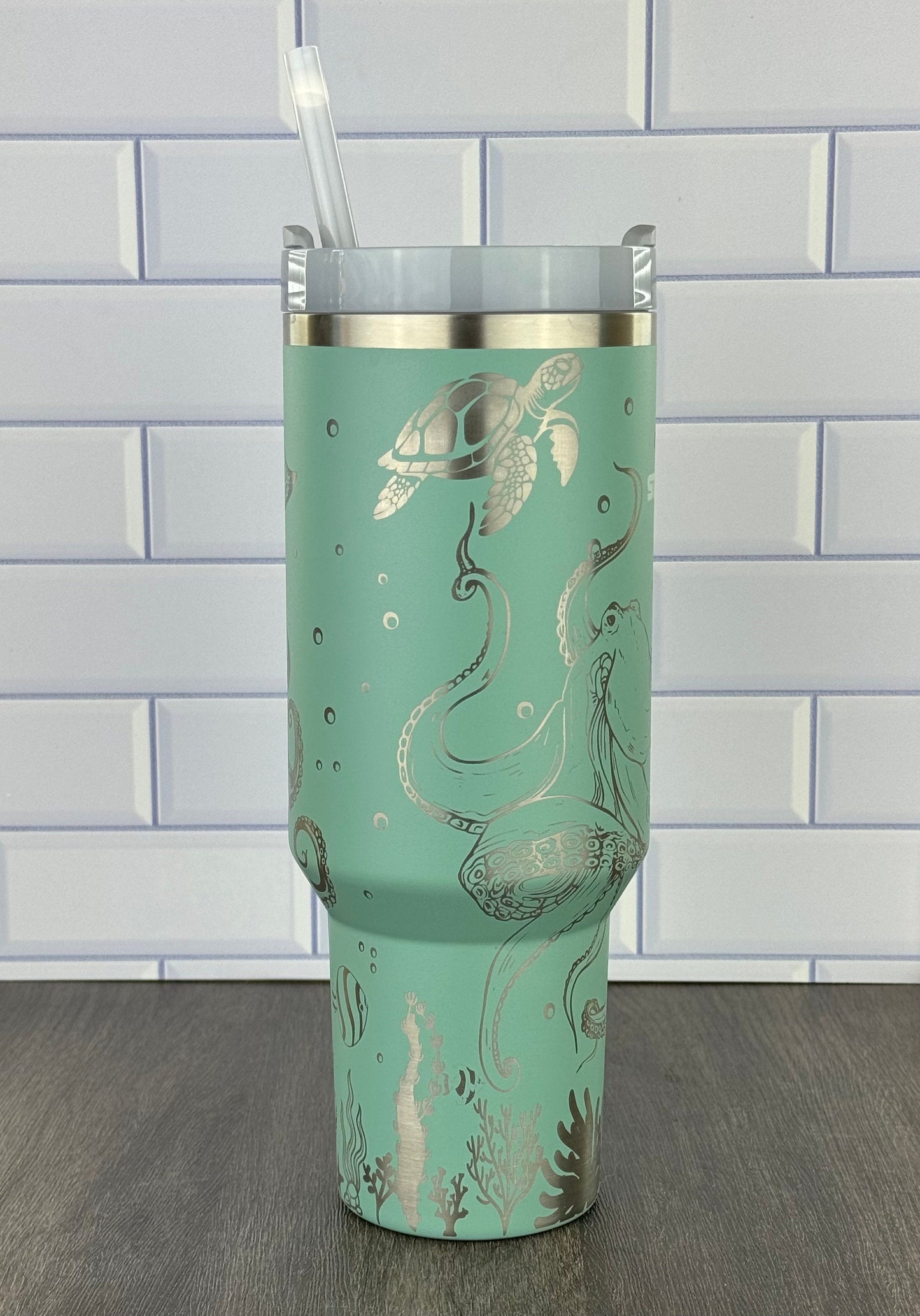 40oz Stanley Quencher Tumbler Sea Creatures, Octopus Tumbler, 360 full design, Engraved Gift for Her Stanley TikTok Cup