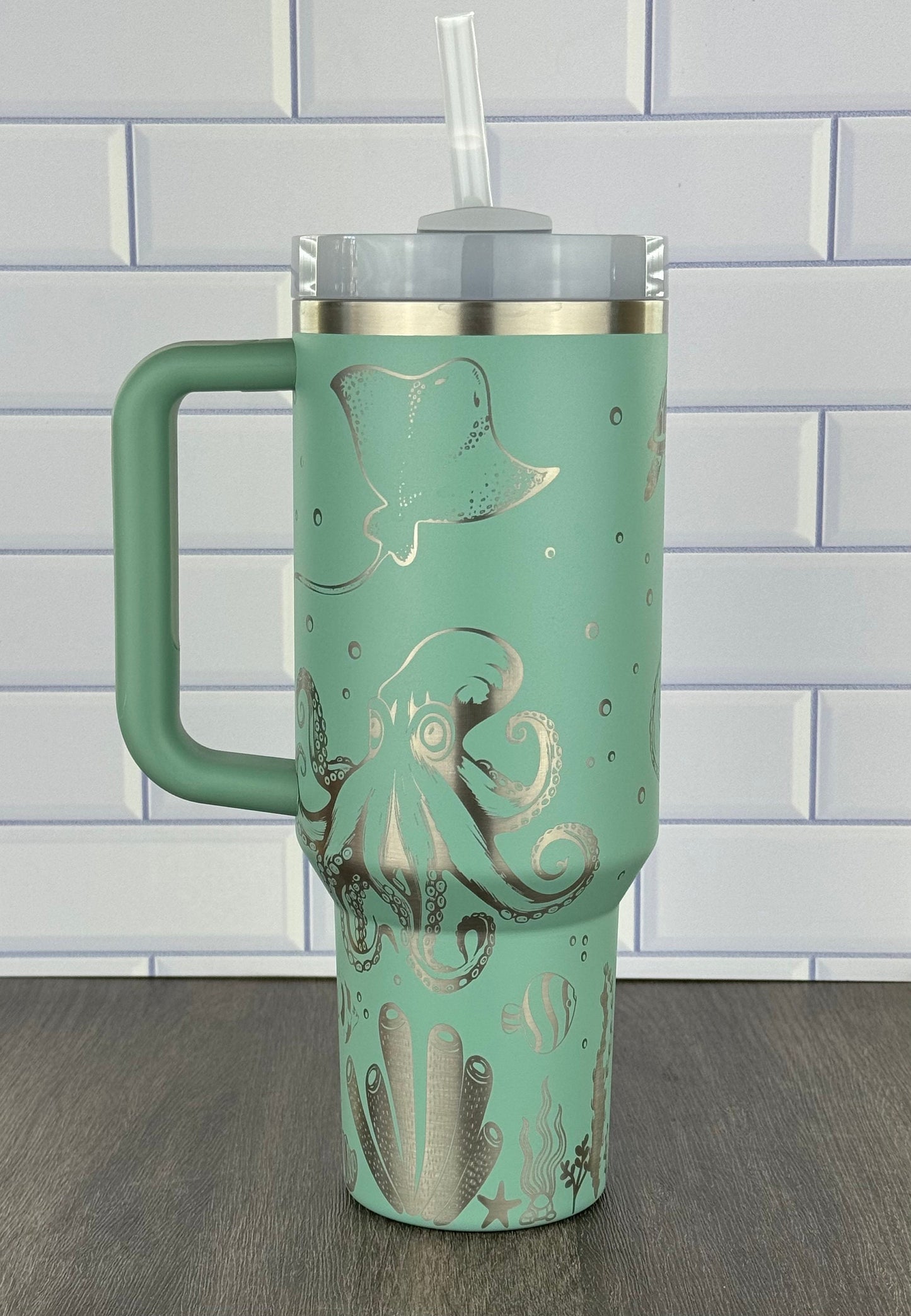 40oz Stanley Quencher Tumbler Sea Creatures, Octopus Tumbler, 360 full design, Engraved Gift for Her Stanley TikTok Cup