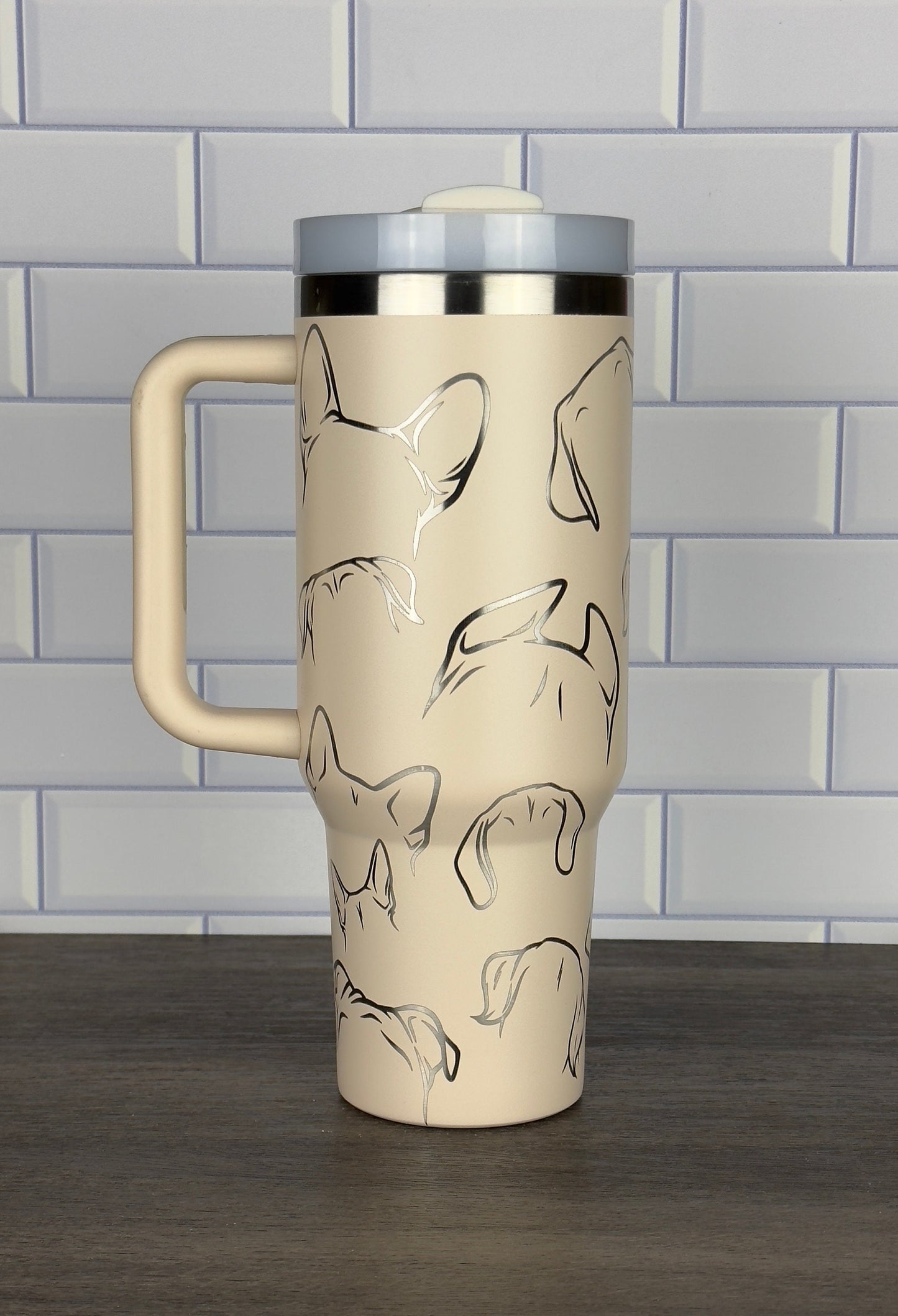 Dog Lover Tumbler, Dog Ears, Custom Laser Engraved Dog Gift, Stanley and Dupe Options Gift for Veterinarian