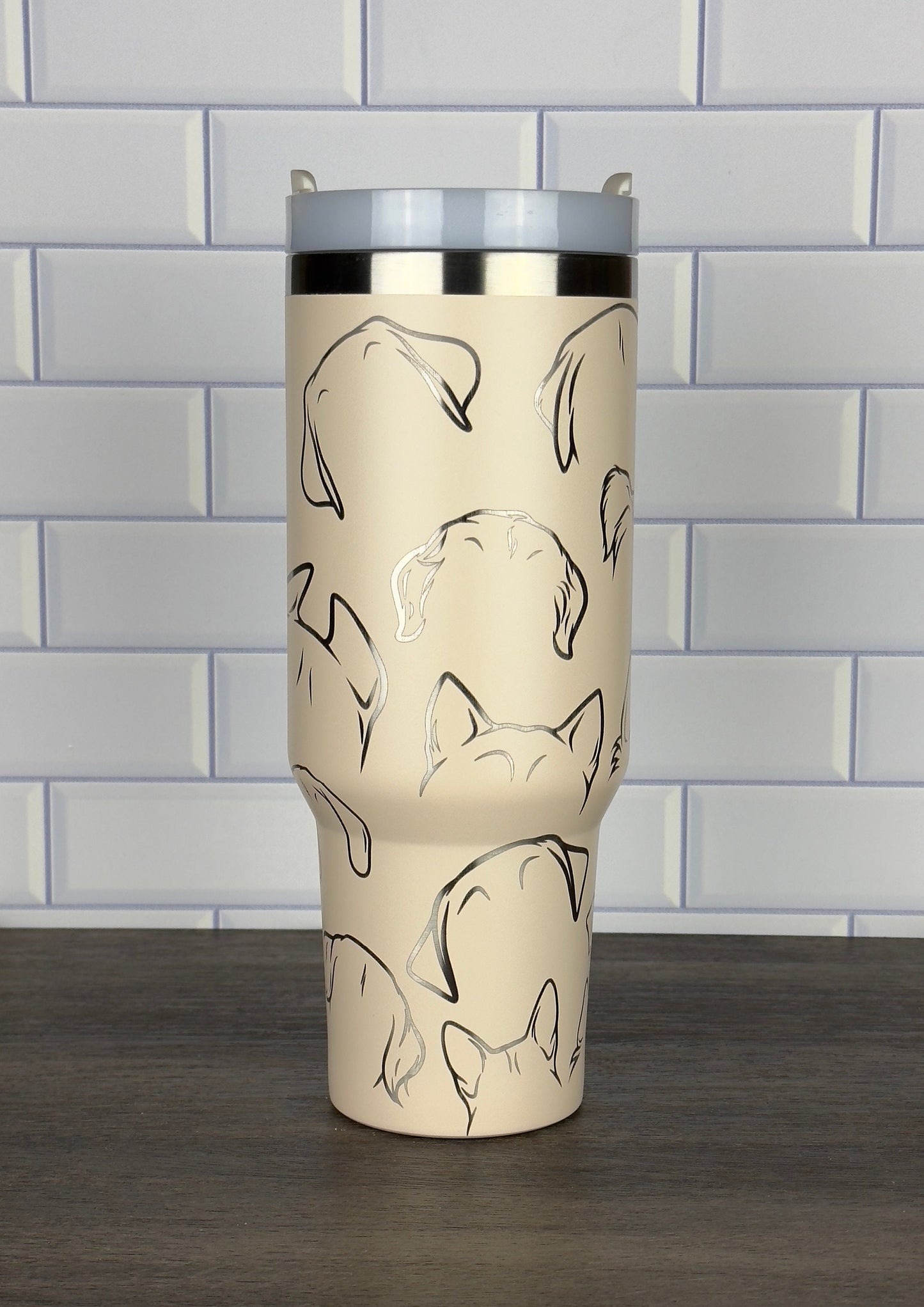 Dog Lover Tumbler, Dog Ears, Custom Laser Engraved Dog Gift, Stanley and Dupe Options Gift for Veterinarian