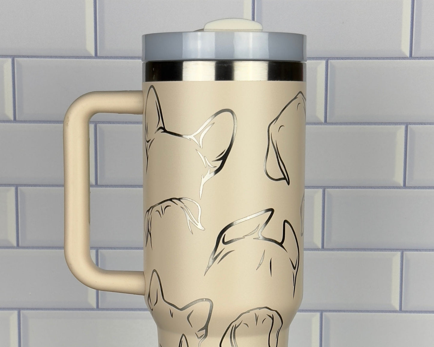Dog Lover Tumbler, Dog Ears, Custom Laser Engraved Dog Gift, Stanley and Dupe Options Gift for Veterinarian