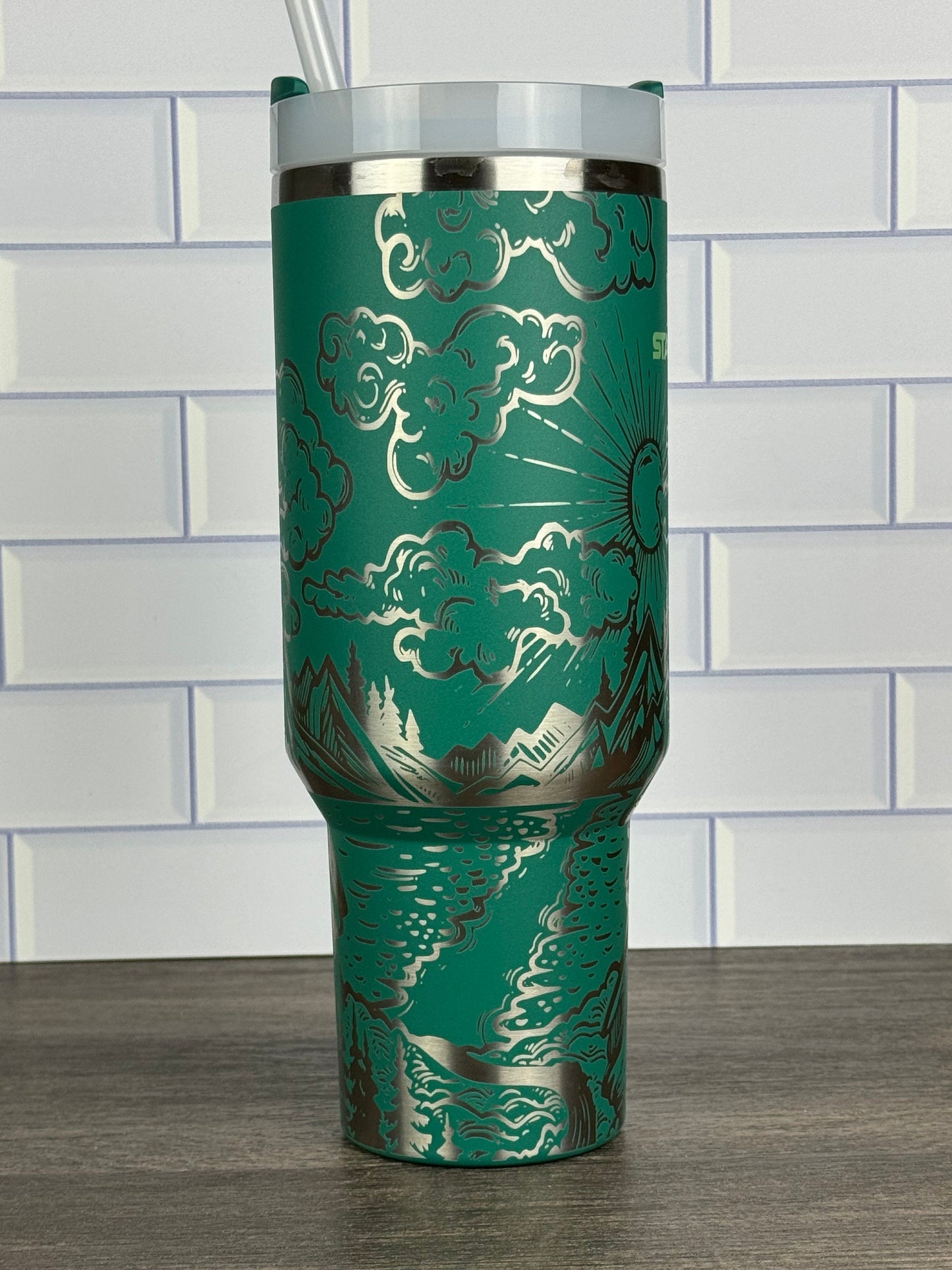 Engraved 40oz Stanley Quencher Tumbler - Nature Themed Design, Mountain Lover Tumbler, Camping Gift