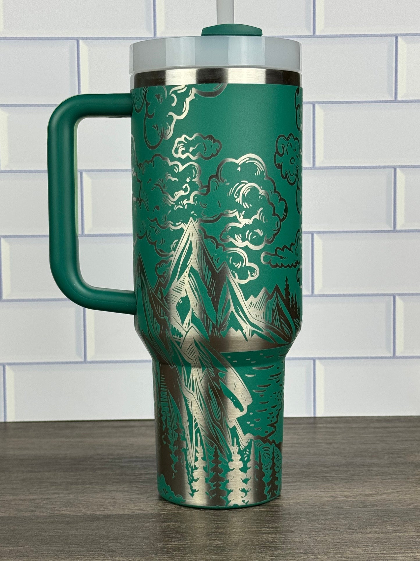 Engraved 40oz Stanley Quencher Tumbler - Nature Themed Design, Mountain Lover Tumbler, Camping Gift
