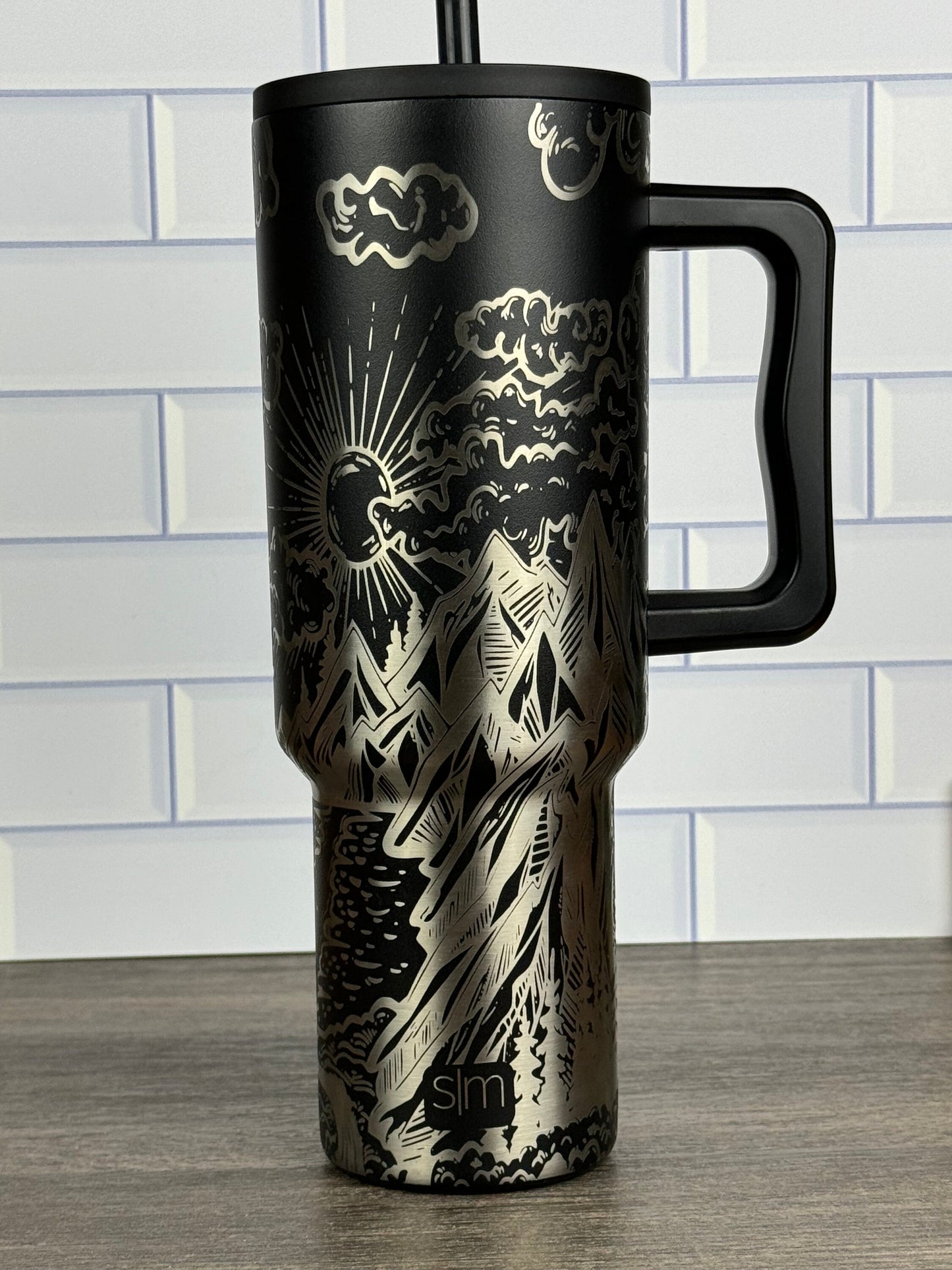 Engraved 40oz Simple Modern Trek Tumbler Nature Themed Design, Mountain Lover Cup, Camping Tumbler