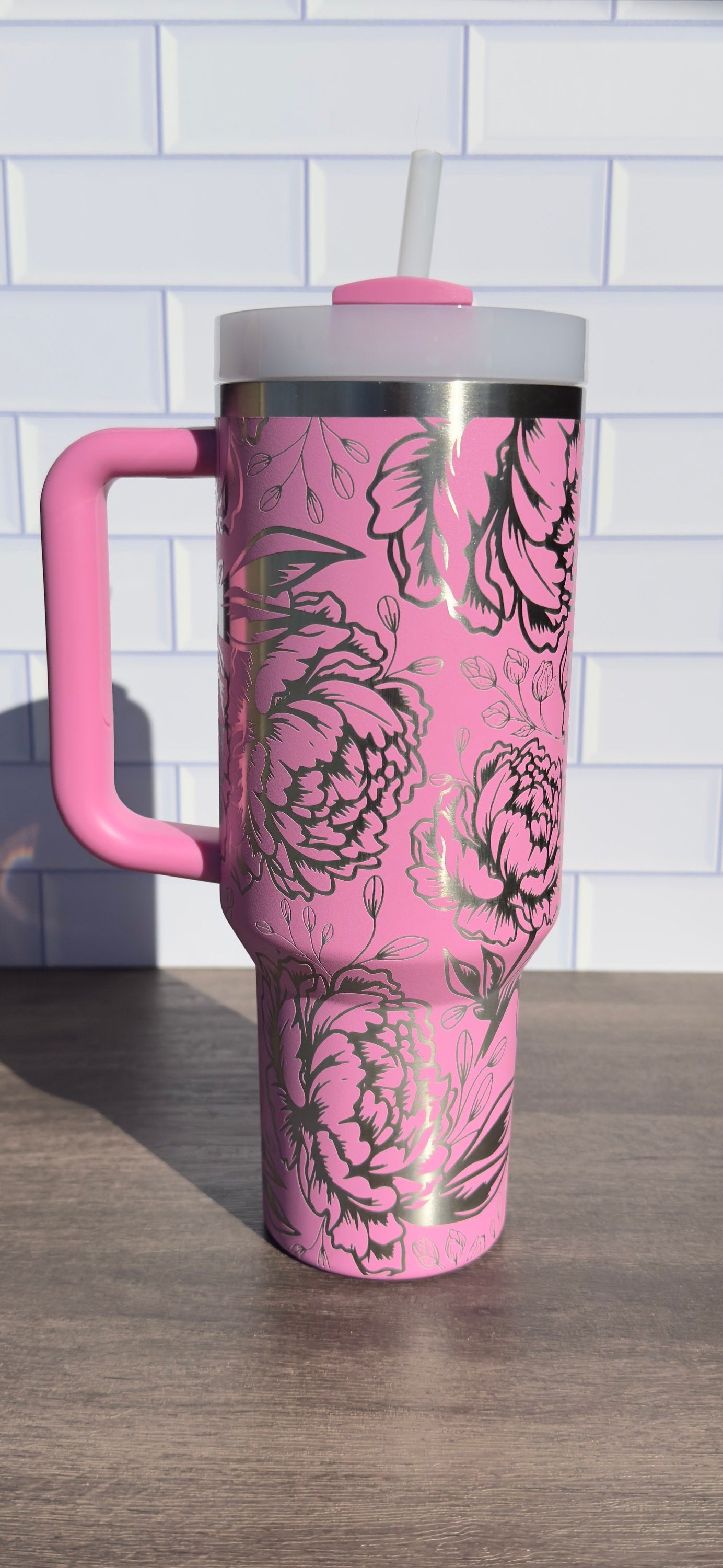40oz Stanley Quencher Tumbler Peony Flower Desing, Perfect Mother's Day Gift, Birthday Gift, Gift For Her