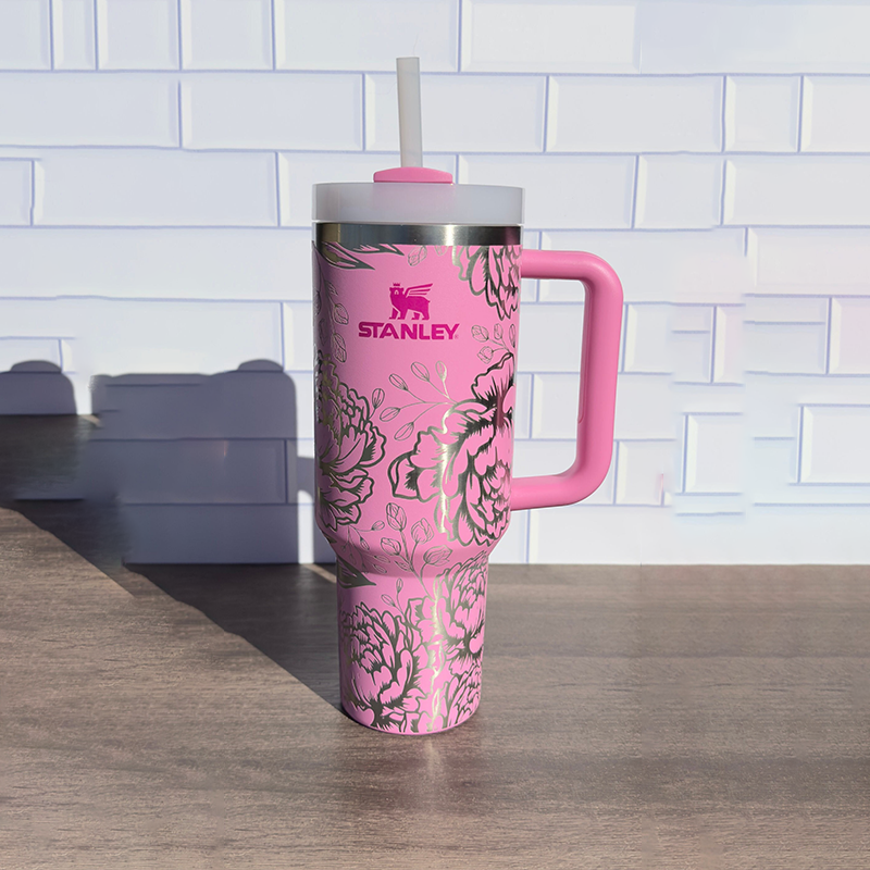 40oz Stanley Quencher Tumbler Peony Flower Desing, Perfect Mother's Day Gift, Birthday Gift, Gift For Her