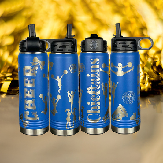 Personalized Cheerleading Water Bottle, Custom Laser Engraved 20oz Cheer Tumbler, Gift for Cheerleader, School Name Water Bottle