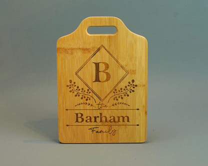 Personalized Wood Cutting Board with Handle Wedding Gift, Custom Engraved Bamboo Chopping Block, Custom Last Name Anniversary Gift