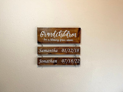 Custom Grandparent Sign with Grandkids Names & Birthdates, Grandchildren are a Blessing from Above Wood Sign, Gift For Grandma