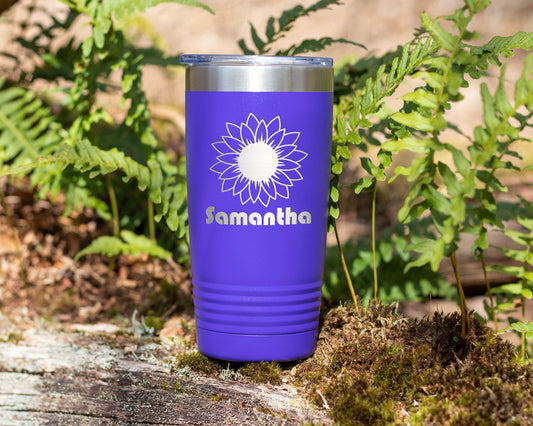 Custom Engraved Sunflower Tumbler, Personalized Stainless Steel Cup, Gift For Her