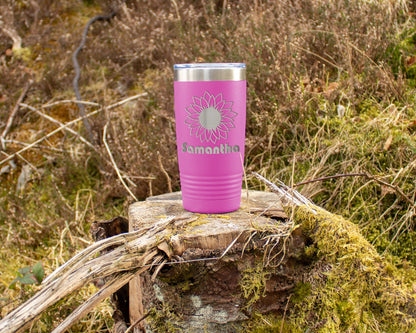 Custom Engraved Sunflower Tumbler, Personalized Stainless Steel Cup, Gift For Her