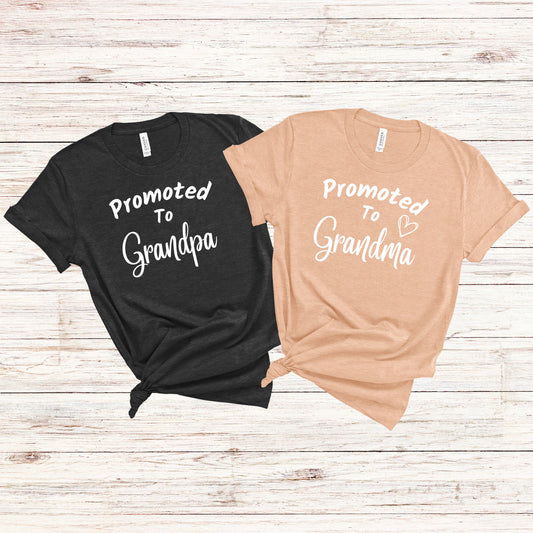 Promoted to Grandma and Grandpa Couples Shirt Set for Pregnancy Announcement