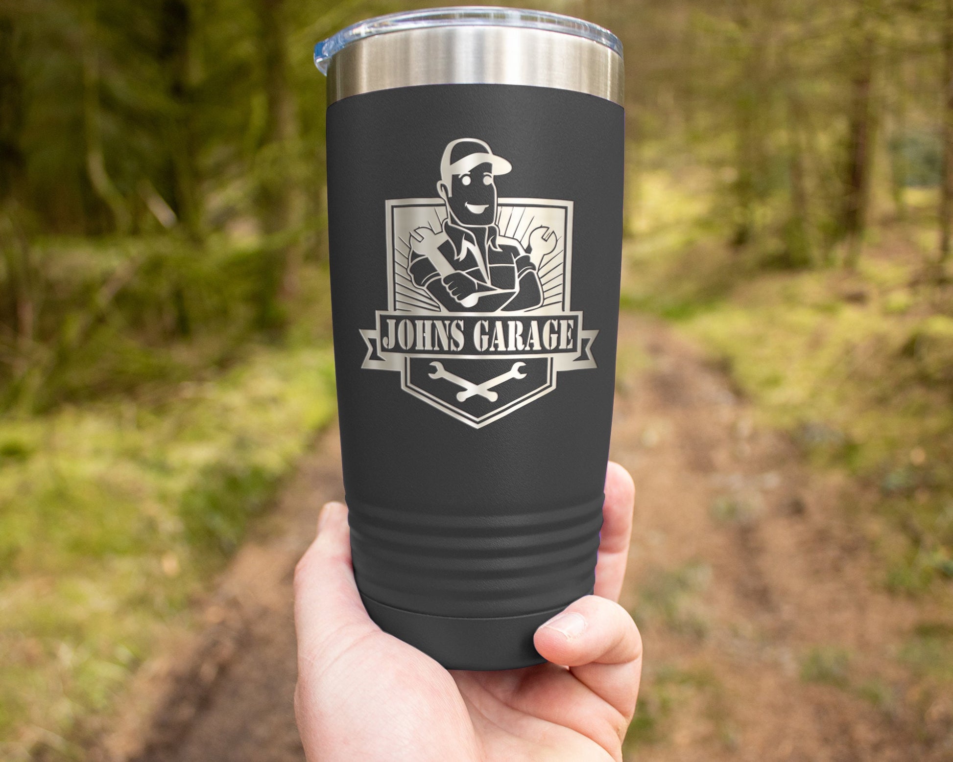 Personalized 20oz Mechanic Theme Tumbler | Dad's Garage Gift | Laser Engraved Powder Coated Cup