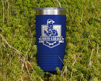 Personalized 20oz Mechanic Theme Tumbler | Dad's Garage Gift | Laser Engraved Powder Coated Cup