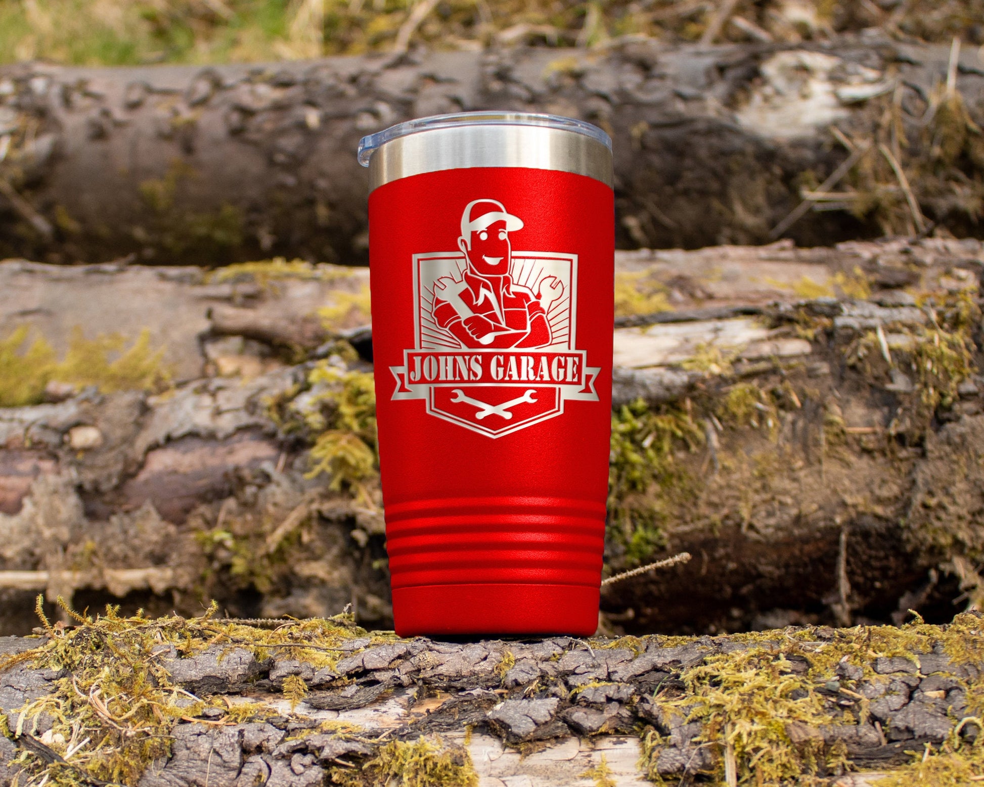 Personalized 20oz Mechanic Theme Tumbler | Dad's Garage Gift | Laser Engraved Powder Coated Cup