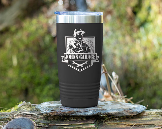 Personalized 20oz Mechanic Theme Tumbler | Dad's Garage Gift | Laser Engraved Powder Coated Cup