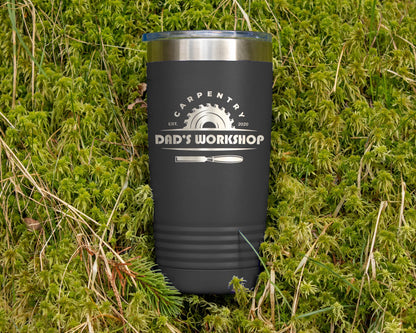 Dad's Workshop Laser Engraved Tumbler - 20 oz Woodworking-Themed Gift for Father's Day