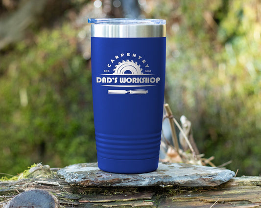 Dad's Workshop Laser Engraved Tumbler - 20 oz Woodworking-Themed Gift for Father's Day