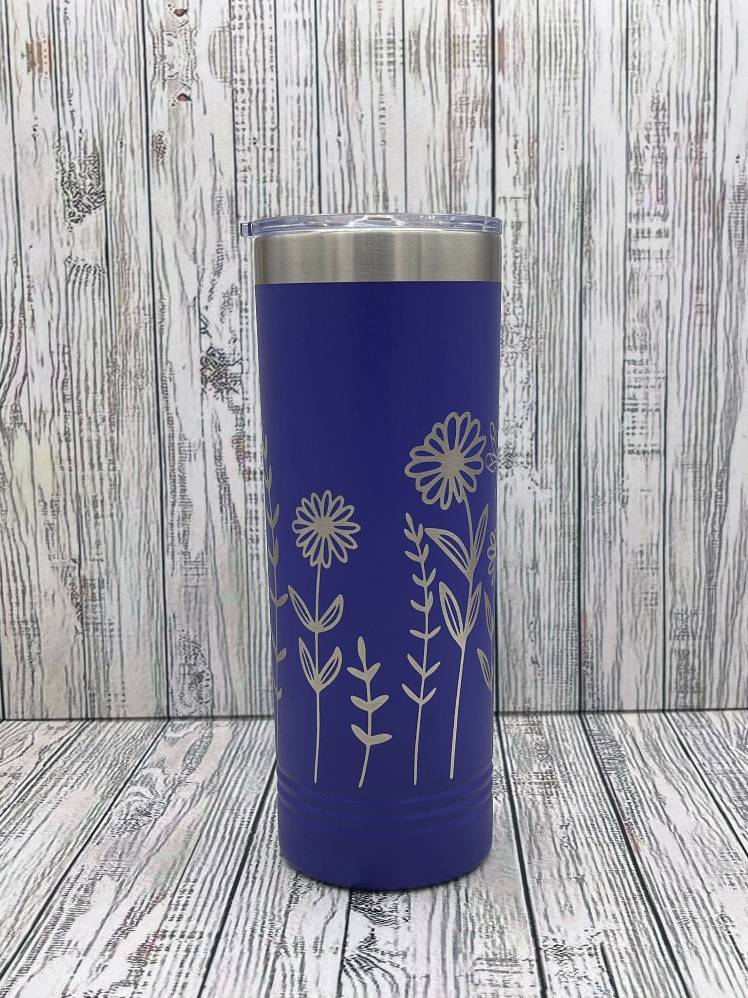 Wildflower 22oz Skinny Tumbler - 360 degree laser engraved wrap - Gift For Her