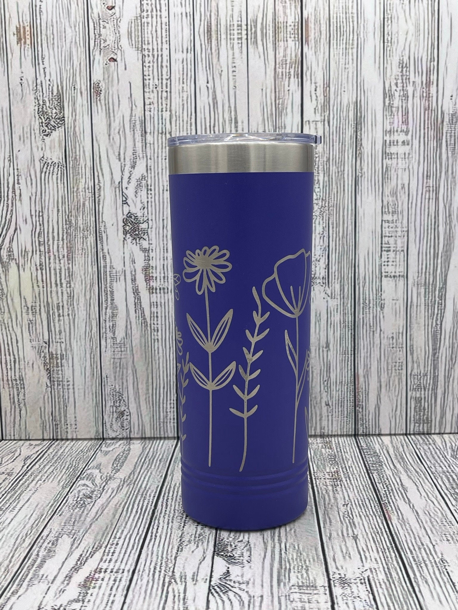 Wildflower 22oz Skinny Tumbler - 360 degree laser engraved wrap - Gift For Her