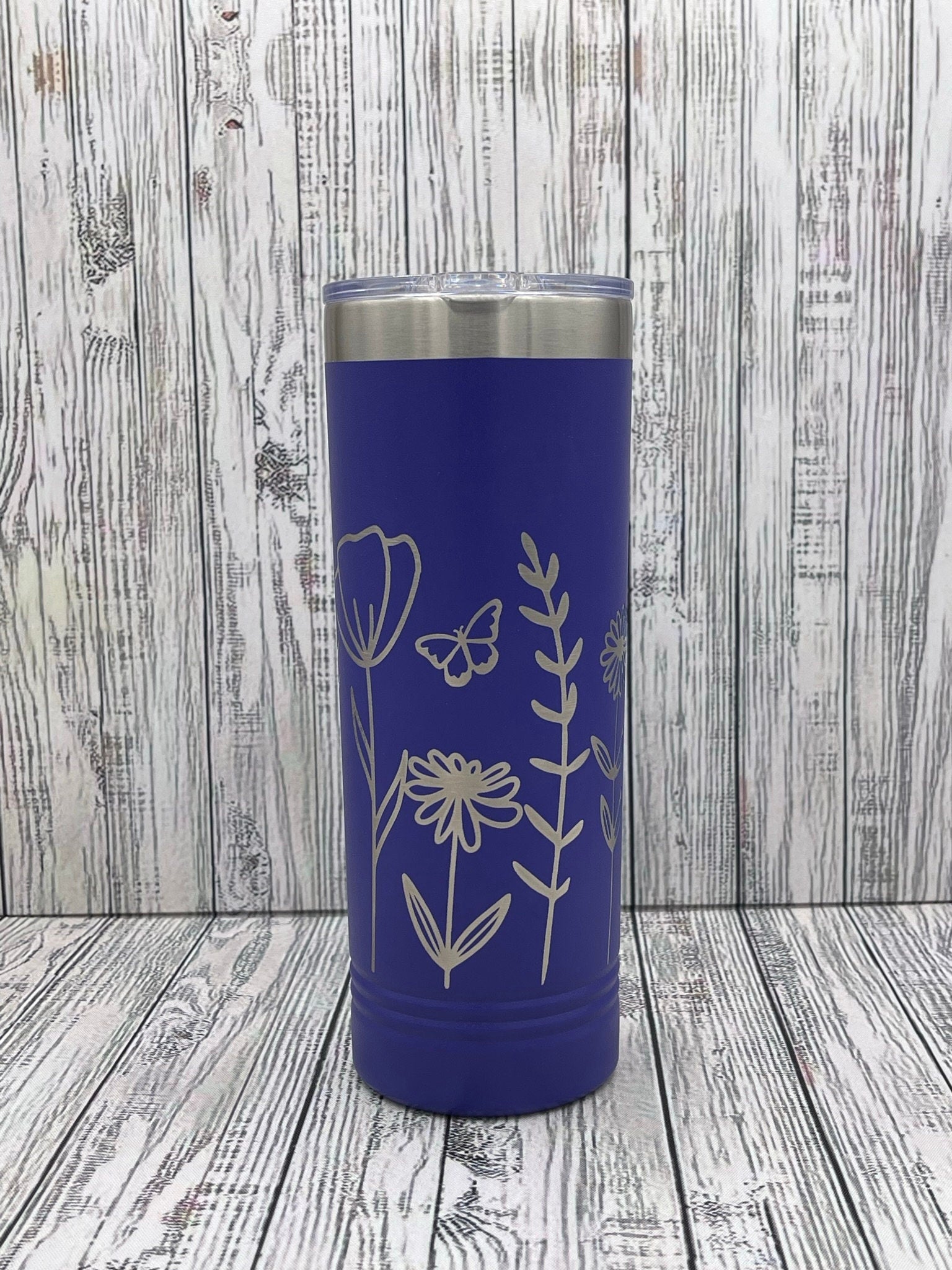Wildflower 22oz Skinny Tumbler - 360 degree laser engraved wrap - Gift For Her