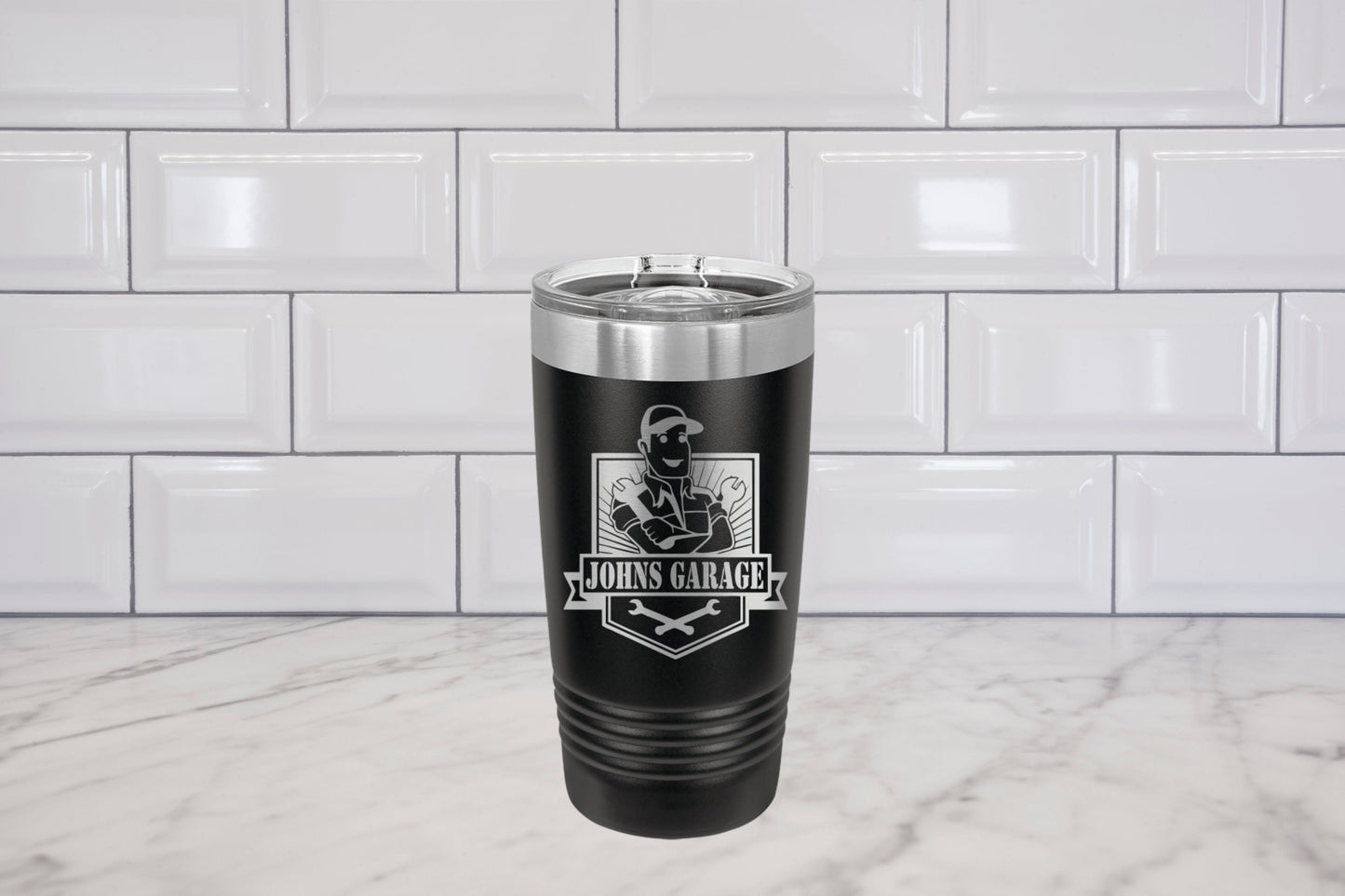 Personalized 20oz Mechanic Theme Tumbler | Dad's Garage Gift | Laser Engraved Powder Coated Cup