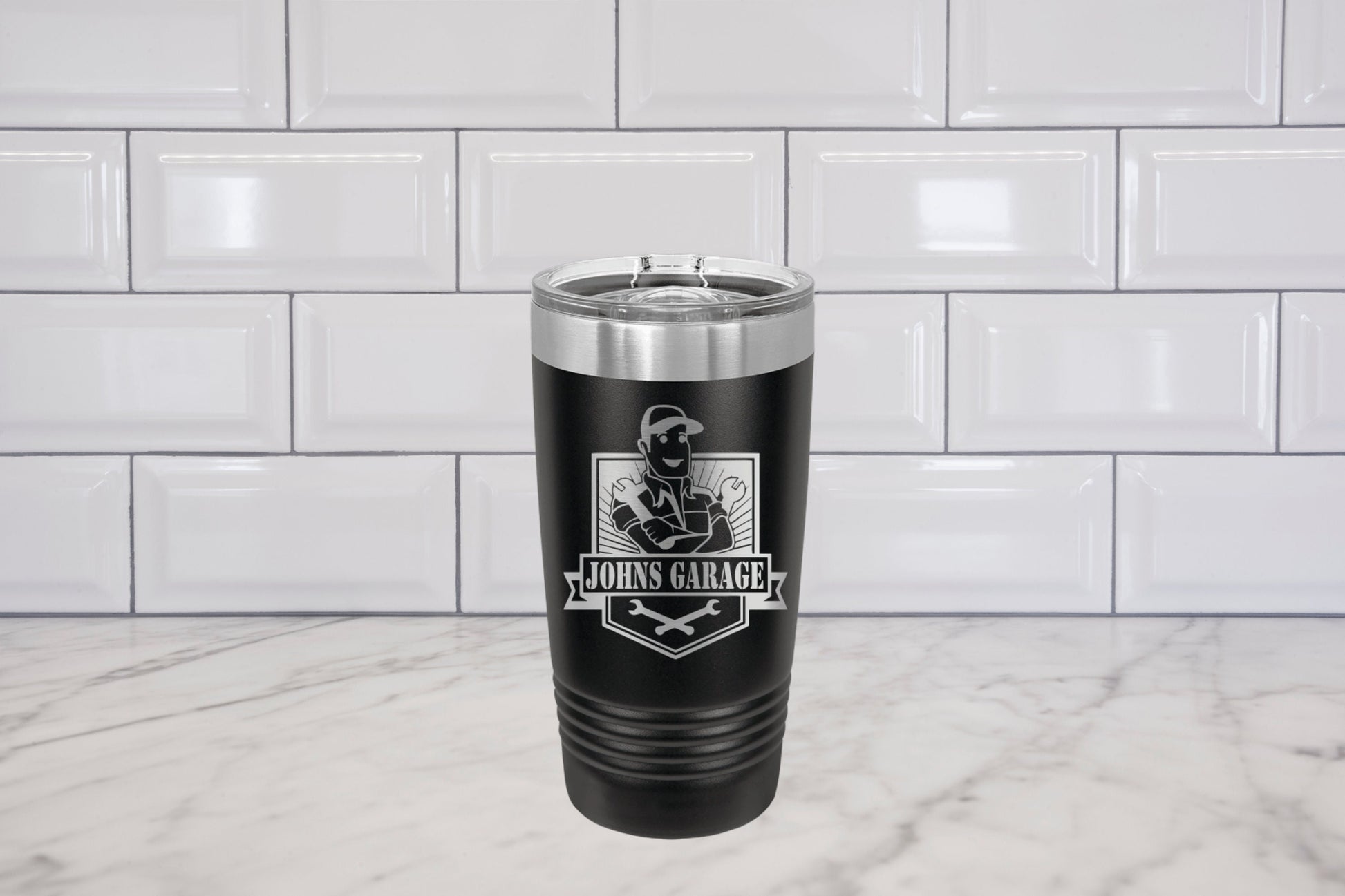 Personalized 20oz Mechanic Theme Tumbler | Dad's Garage Gift | Laser Engraved Powder Coated Cup