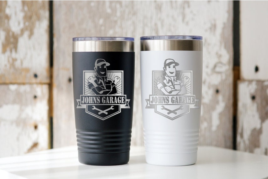 Personalized 20oz Mechanic Theme Tumbler | Dad's Garage Gift | Laser Engraved Powder Coated Cup