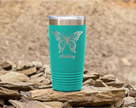 Butterfly Tumbler Engraved With Name, Gift For Valentine's Day, Personalized Travel Mug For Her