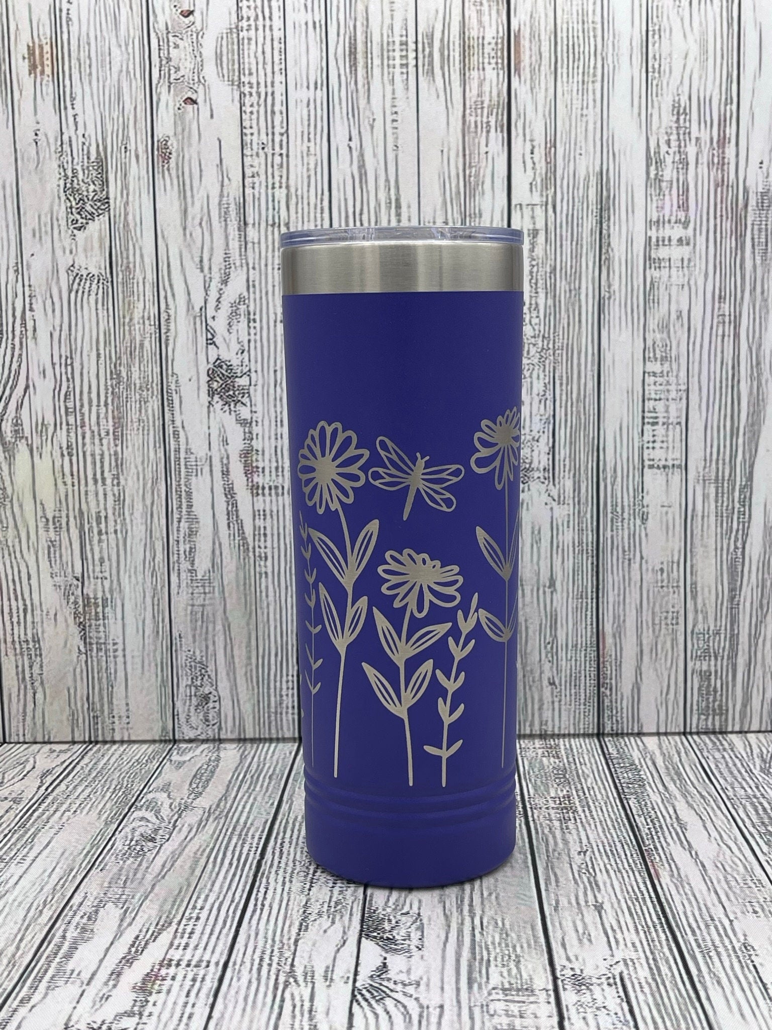 Wildflower 22oz Skinny Tumbler - 360 degree laser engraved wrap - Gift For Her